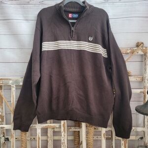 Chaps Dark Brown 3/4 Zip-Up Men's Sweater-size XL